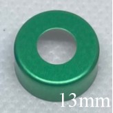 13mm Hole Punched Vial Seals, Green, bag 1000. Open face 13mm green aluminum vial seals. COmpare to Wheaton DWK W015698J