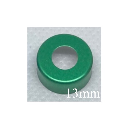 13mm Hole Punched Vial Seals, Green, bag 1000. Open face 13mm green aluminum vial seals. COmpare to Wheaton DWK W015698J