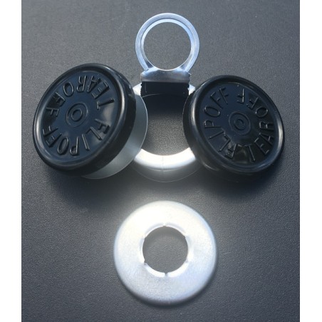 Black Flip Off Tear Off Vial Seals by West Pharma dealer distributor.